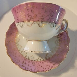 Elegant Pink and Gold Teacup and Saucer Set